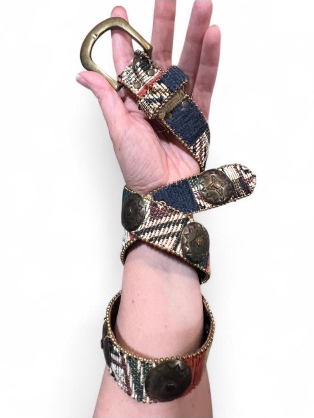 Vintage 1980-1990’s Elite Leather Woven Belt With Metal Detail
